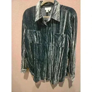 Soft Surroundings Button-Up Shirt Blue Size S Whimsy Glam Casual